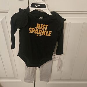 Just Sparkle Nike 6 months onesie and pant set new with tags nwt black and gray